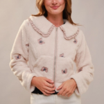 Butterfly Embroidered Sherpa Jacket
