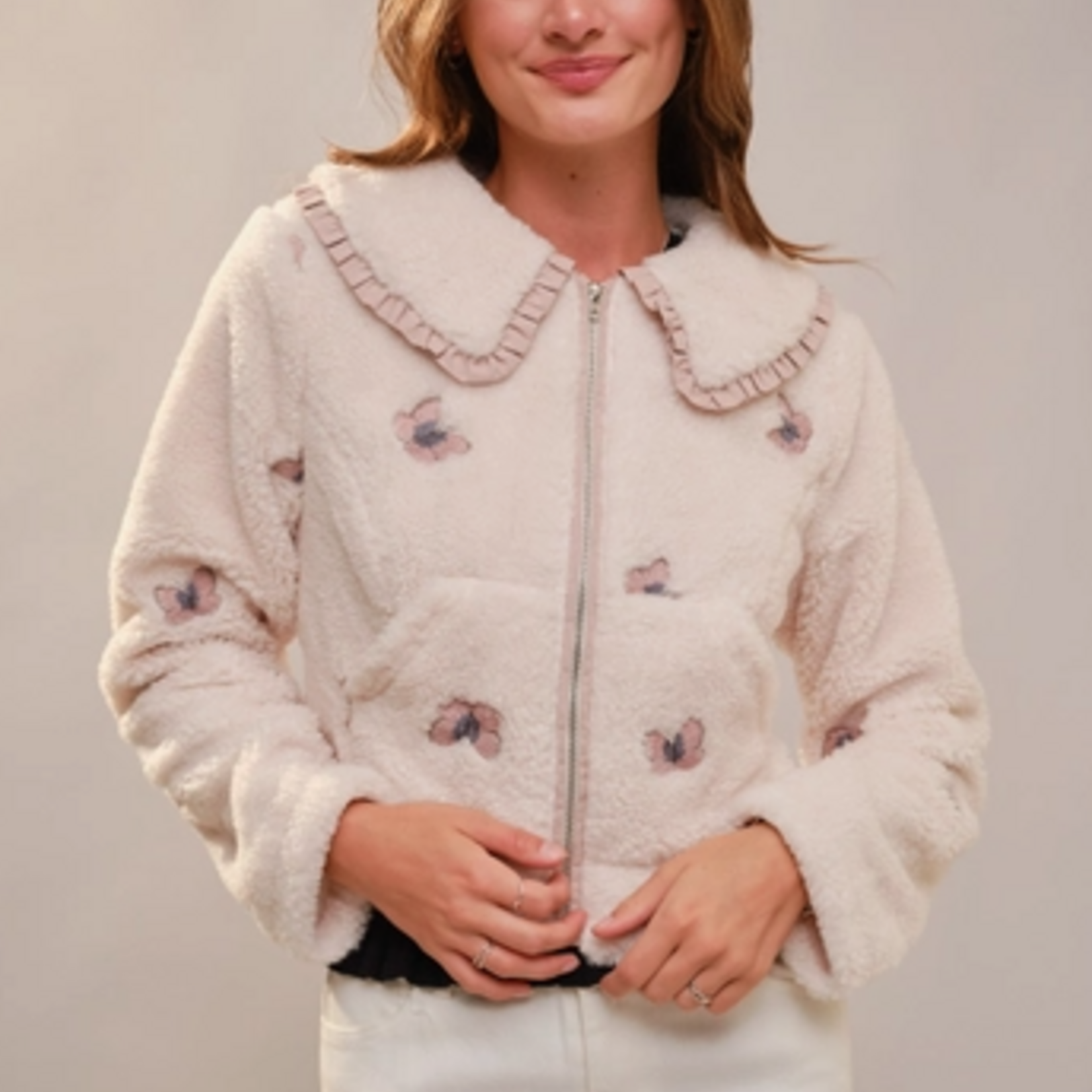 Butterfly Embroidered Sherpa Jacket