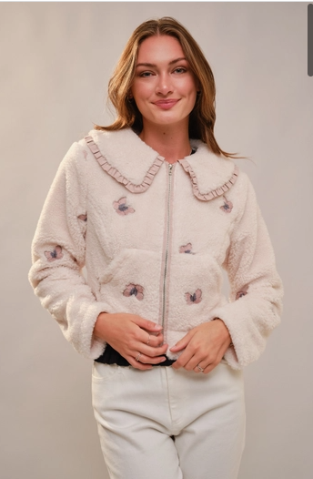 Butterfly Embroidered Sherpa Jacket