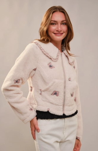 Butterfly Embroidered Sherpa Jacket