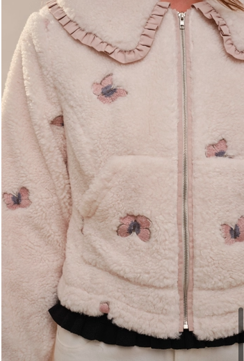 Butterfly Embroidered Sherpa Jacket