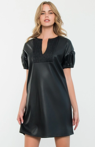 THML Liita Short Sleeve Leather Dress