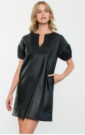 THML Liita Short Sleeve Leather Dress