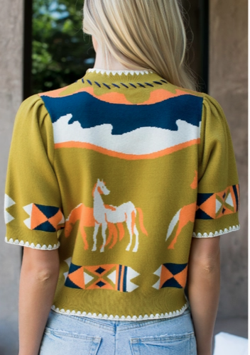 THML Short Sleeve Horse Detail Top