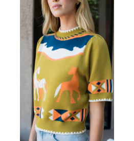 THML Short Sleeve Horse Detail Top