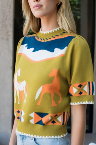 THML Short Sleeve Horse Detail Top