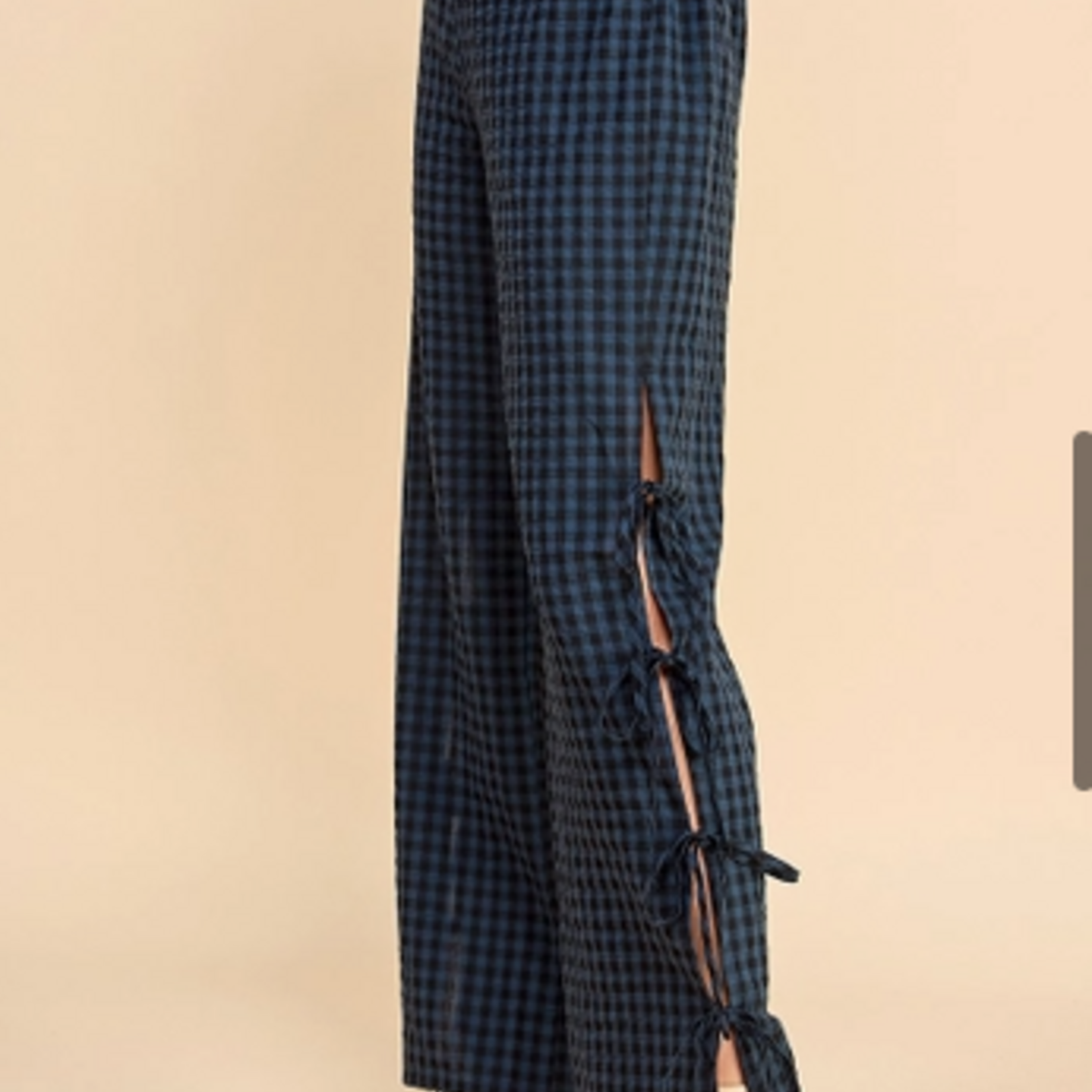 Gingham Side Tie Detail Long Pants