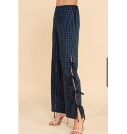 Gingham Side Tie Detail Long Pants