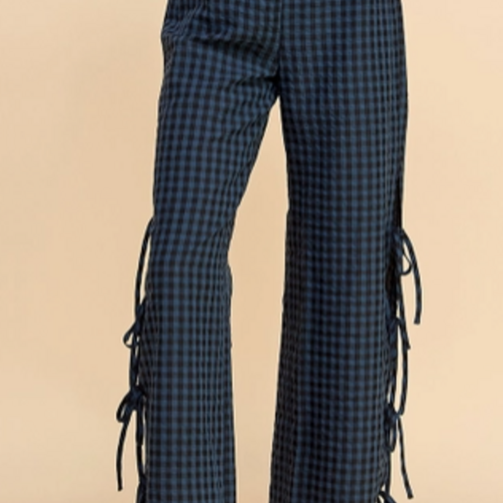 Gingham Side Tie Detail Long Pants
