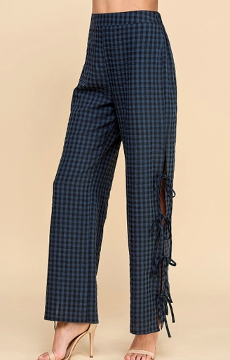 Gingham Side Tie Detail Long Pants
