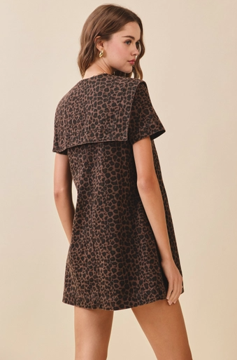 Drew Leopard Oversized Collar Dress