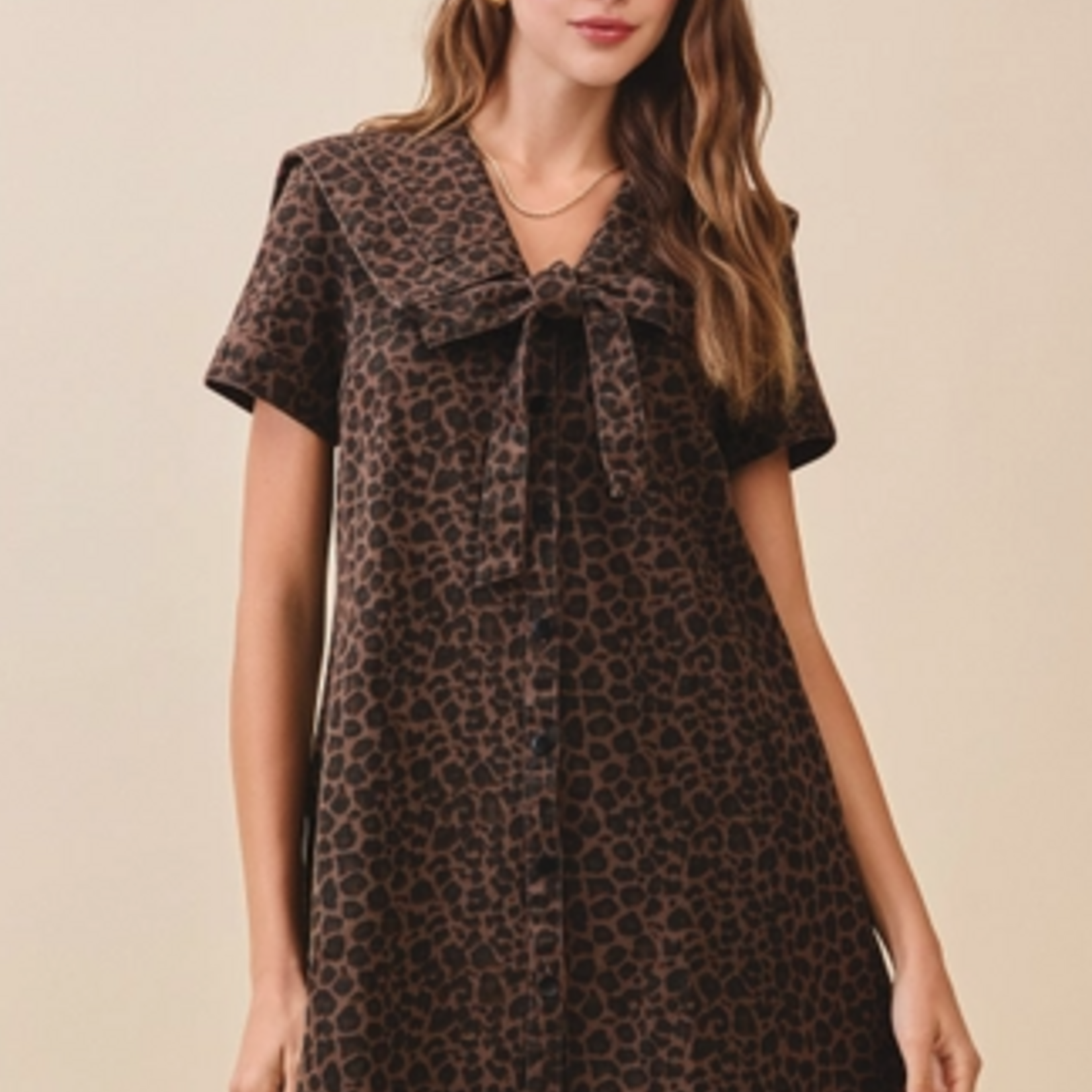 Drew Leopard Oversized Collar Dress