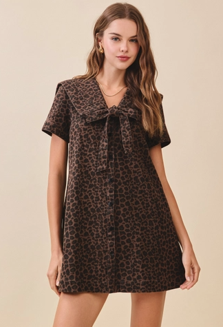 Drew Leopard Oversized Collar Dress