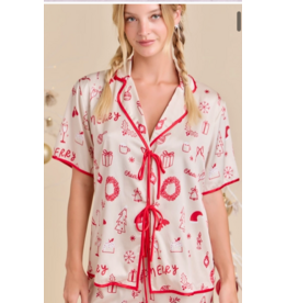 Cream Holiday Print Pajama Set – Festive Sleepwear