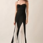 Amber Ribbed Knit & Mesh Sweetheart Maxi Dress