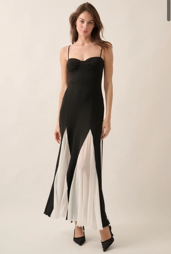 Amber Ribbed Knit & Mesh Sweetheart Maxi Dress