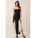 Amber Ribbed Knit & Mesh Sweetheart Maxi Dress