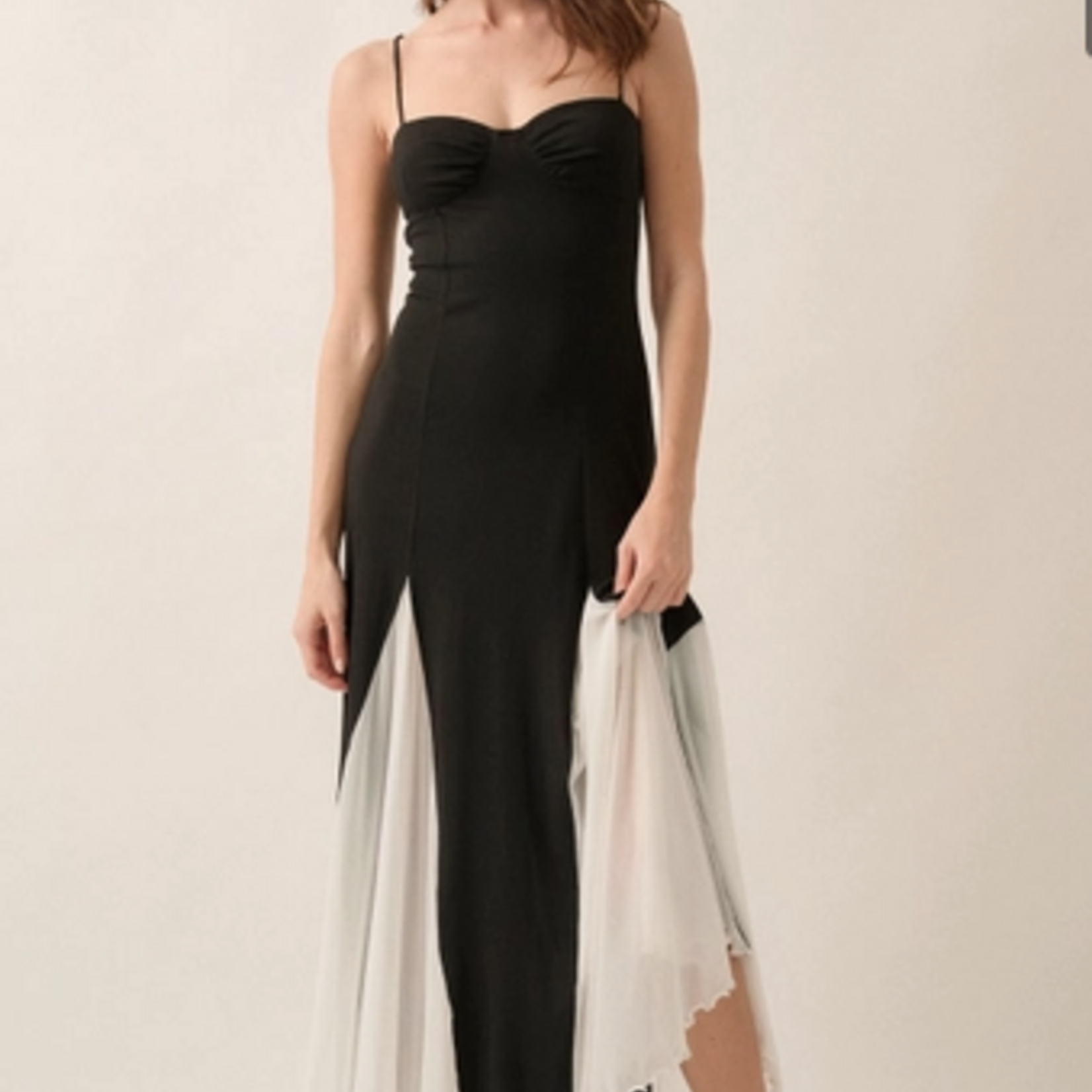 Amber Ribbed Knit & Mesh Sweetheart Maxi Dress