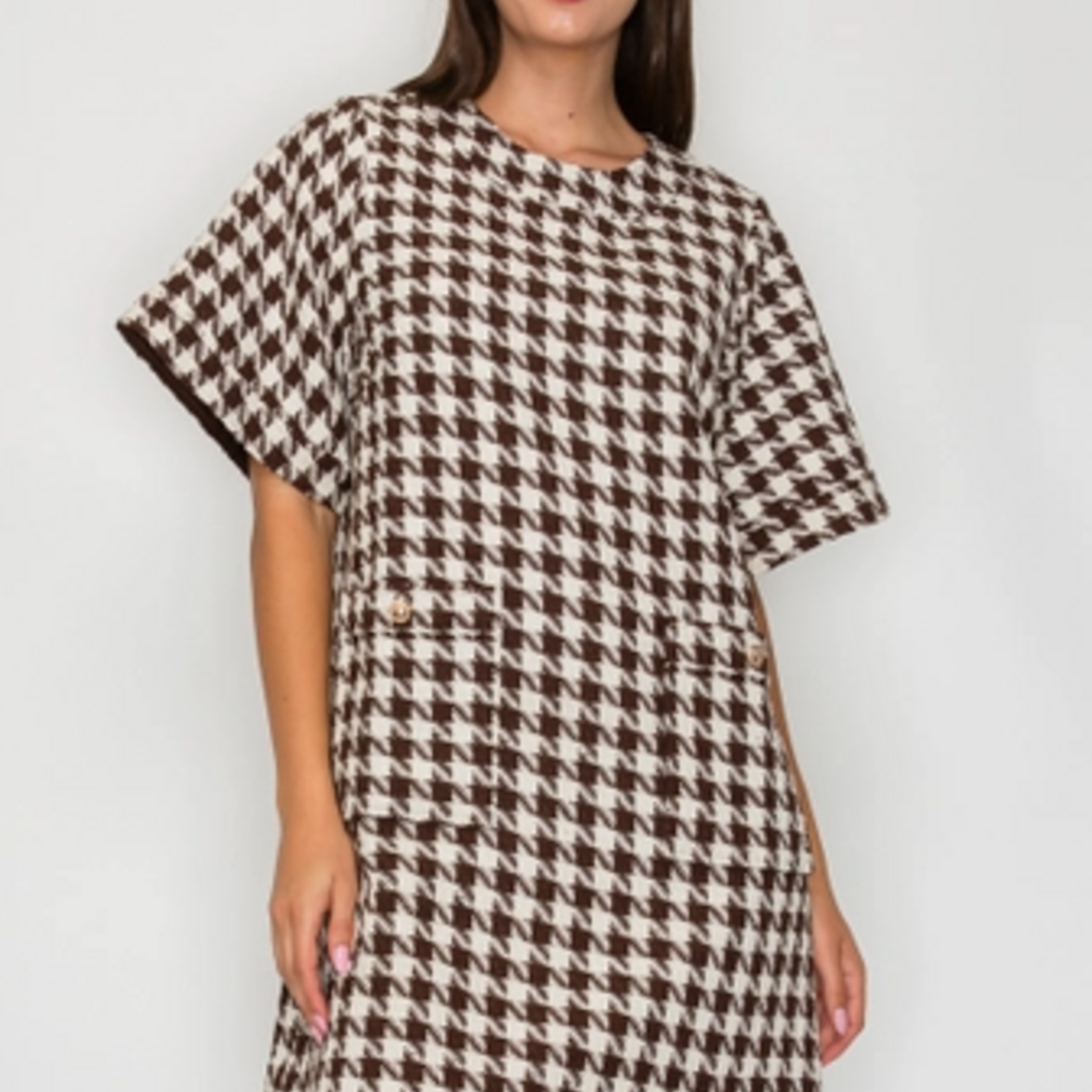 Mocha Latte Houndstooth Shift Dress
