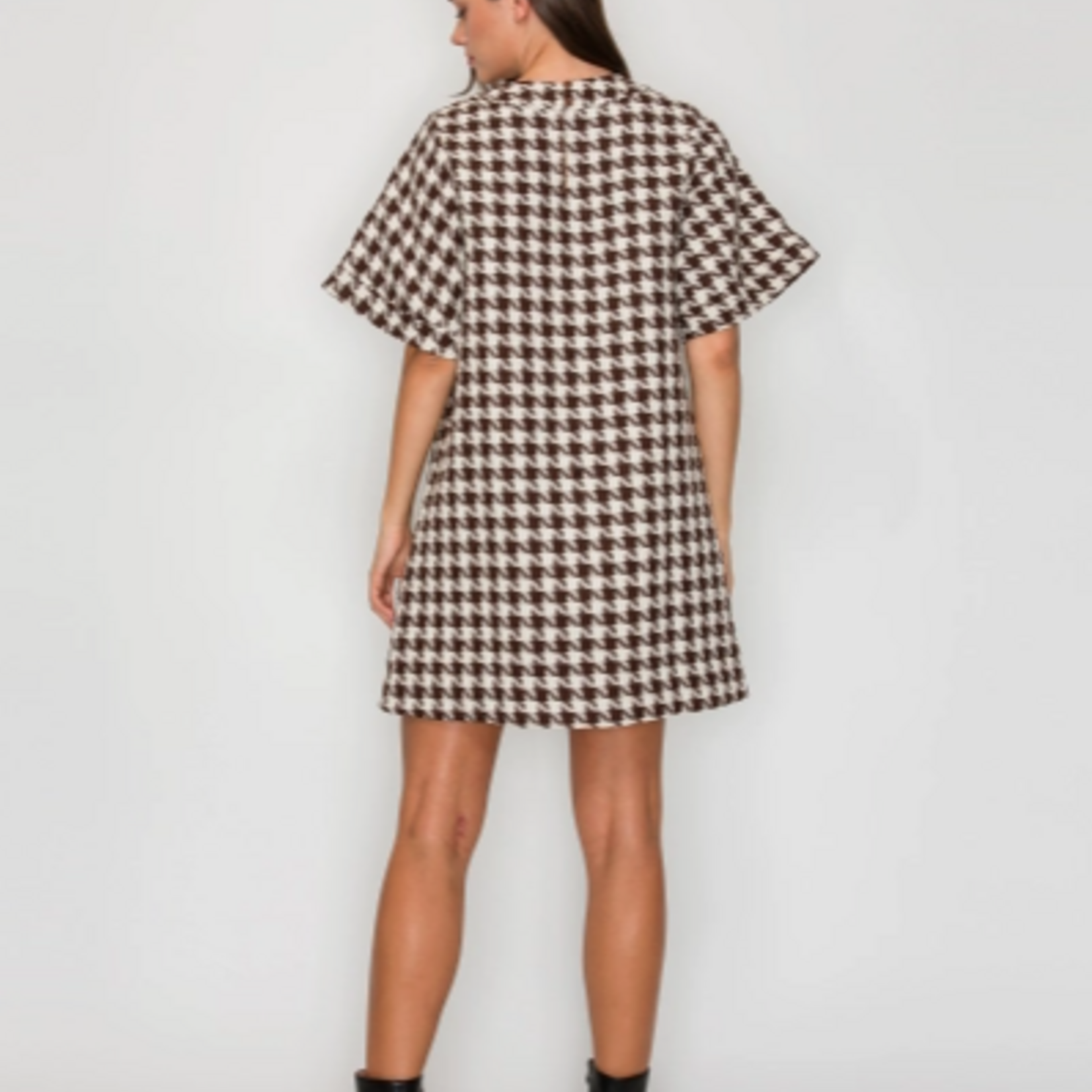 Mocha Latte Houndstooth Shift Dress