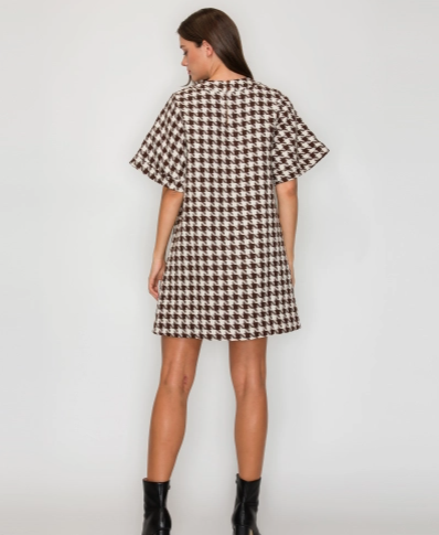Mocha Latte Houndstooth Shift Dress