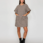 Mocha Latte Houndstooth Shift Dress