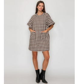 Mocha Latte Houndstooth Shift Dress