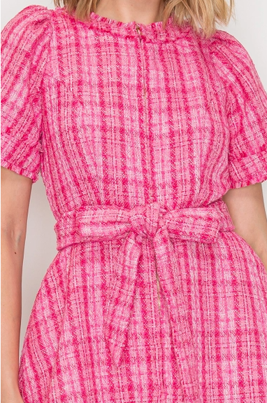 "Like it's Hard" Pink Boucle Mini Dress