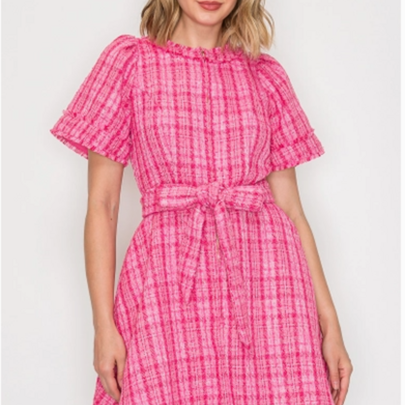 "Like it's Hard" Pink Boucle Mini Dress