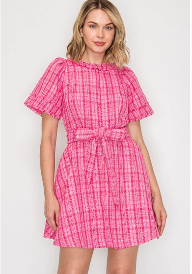 "Like it's Hard" Pink Boucle Mini Dress