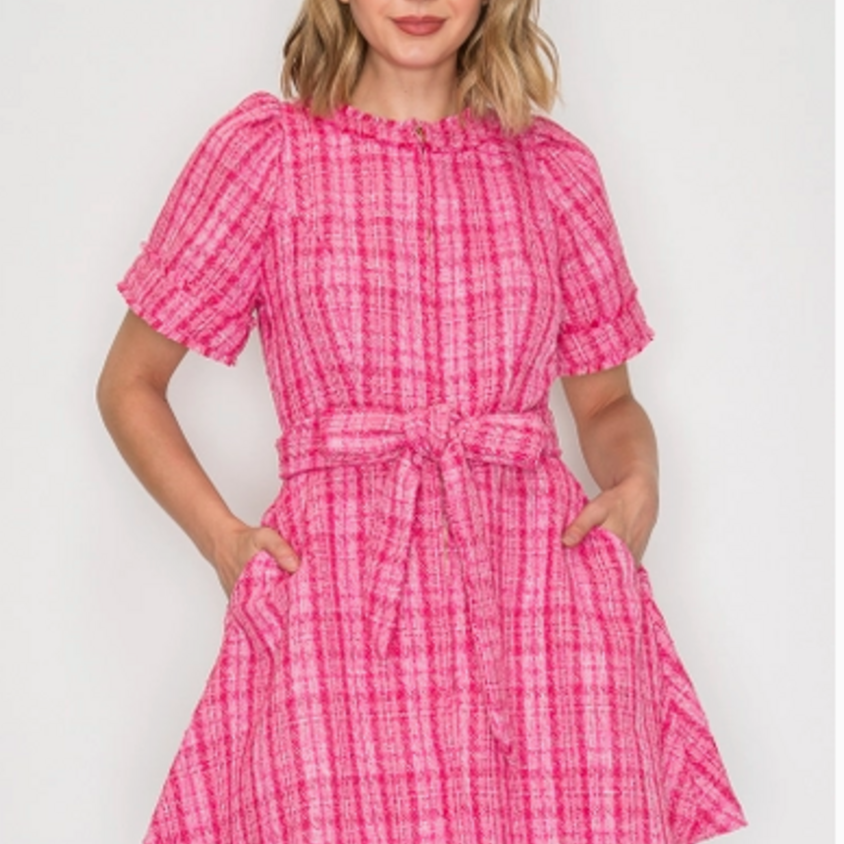 "Like it's Hard" Pink Boucle Mini Dress