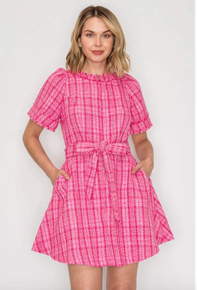 "Like it's Hard" Pink Boucle Mini Dress