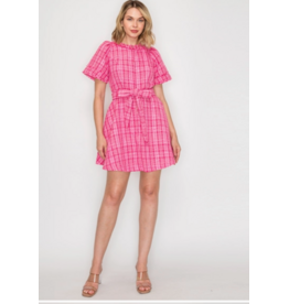 "Like it's Hard" Pink Boucle Mini Dress