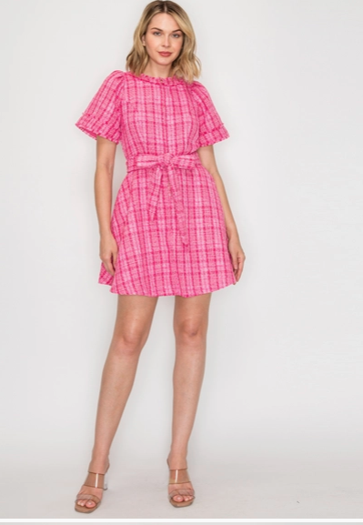 "Like it's Hard" Pink Boucle Mini Dress
