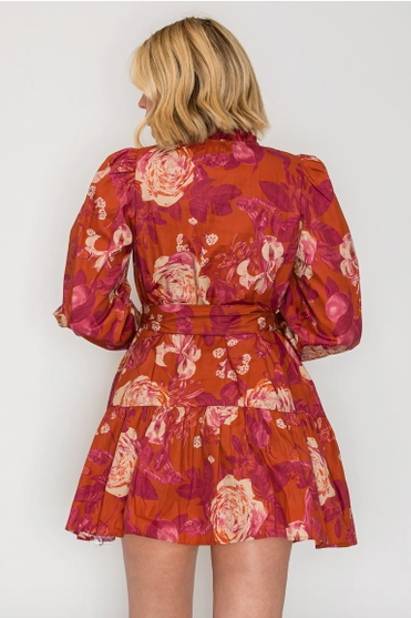 Rustic Rose Print Mini Dress