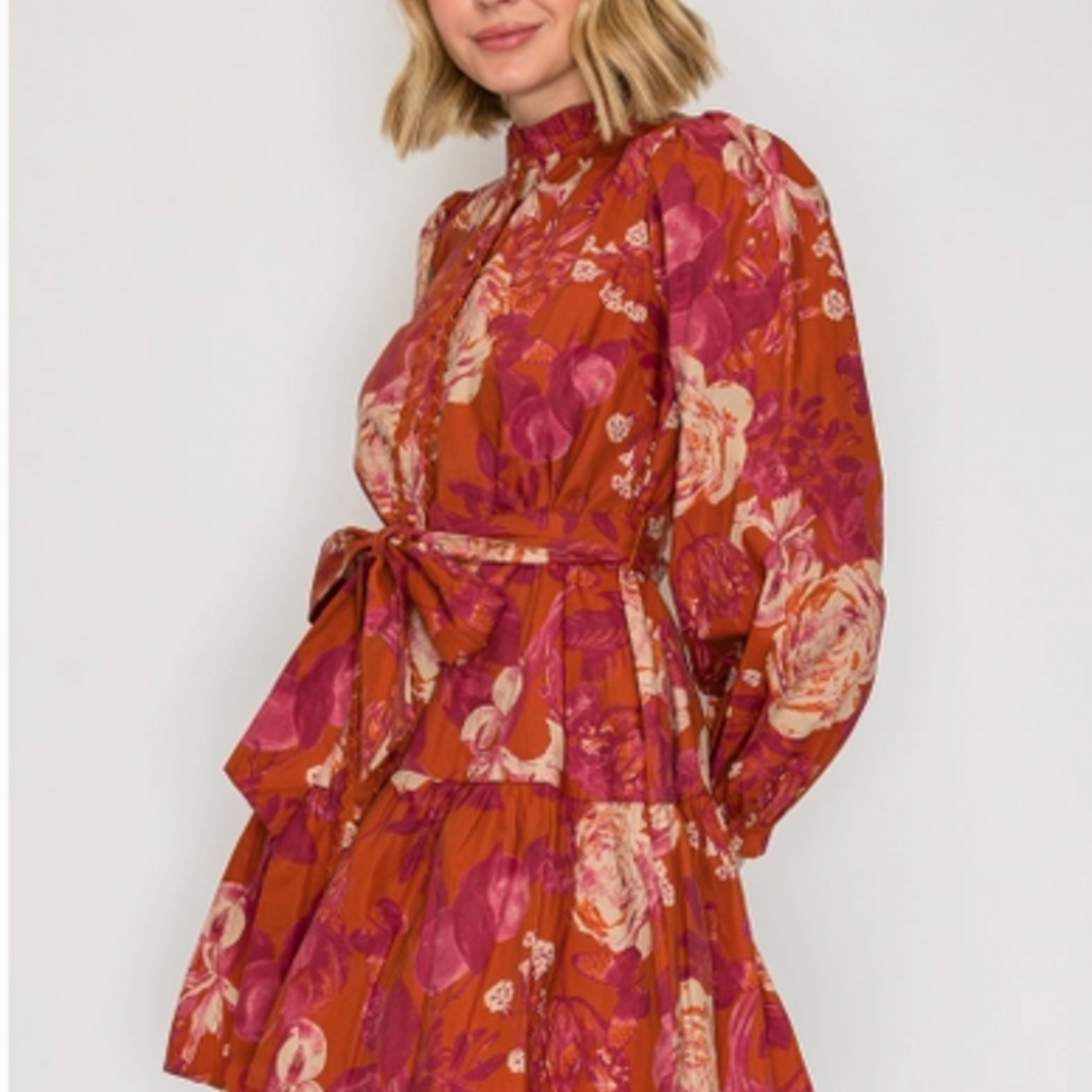 Rustic Rose Print Mini Dress