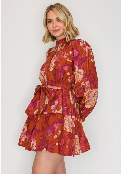 Rustic Rose Print Mini Dress