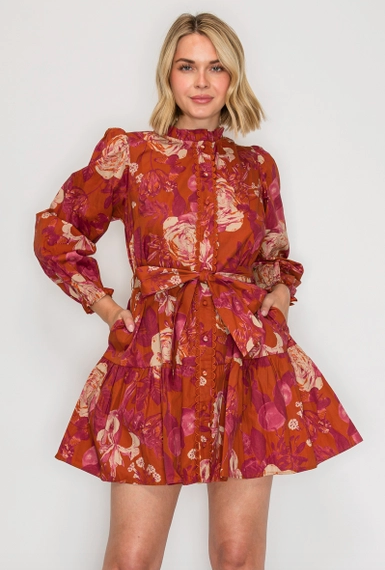 Rustic Rose Print Mini Dress