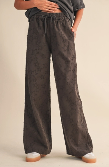 Star Print Wide Leg Elastic Waist Denim Pants