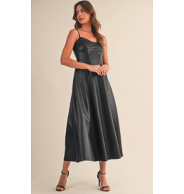 Leather Paneled A Line Midi Dress