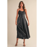 Leather Paneled A Line Midi Dress