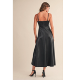 Leather Paneled A Line Midi Dress