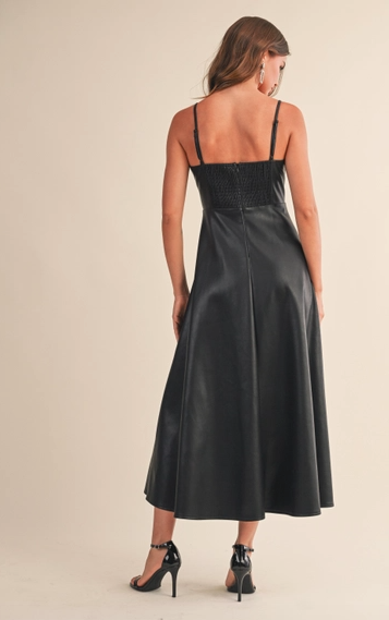 Leather Paneled A Line Midi Dress