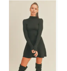 Mock Neck Fit and Flare Mini Dress