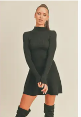 Mock Neck Fit and Flare Mini Dress