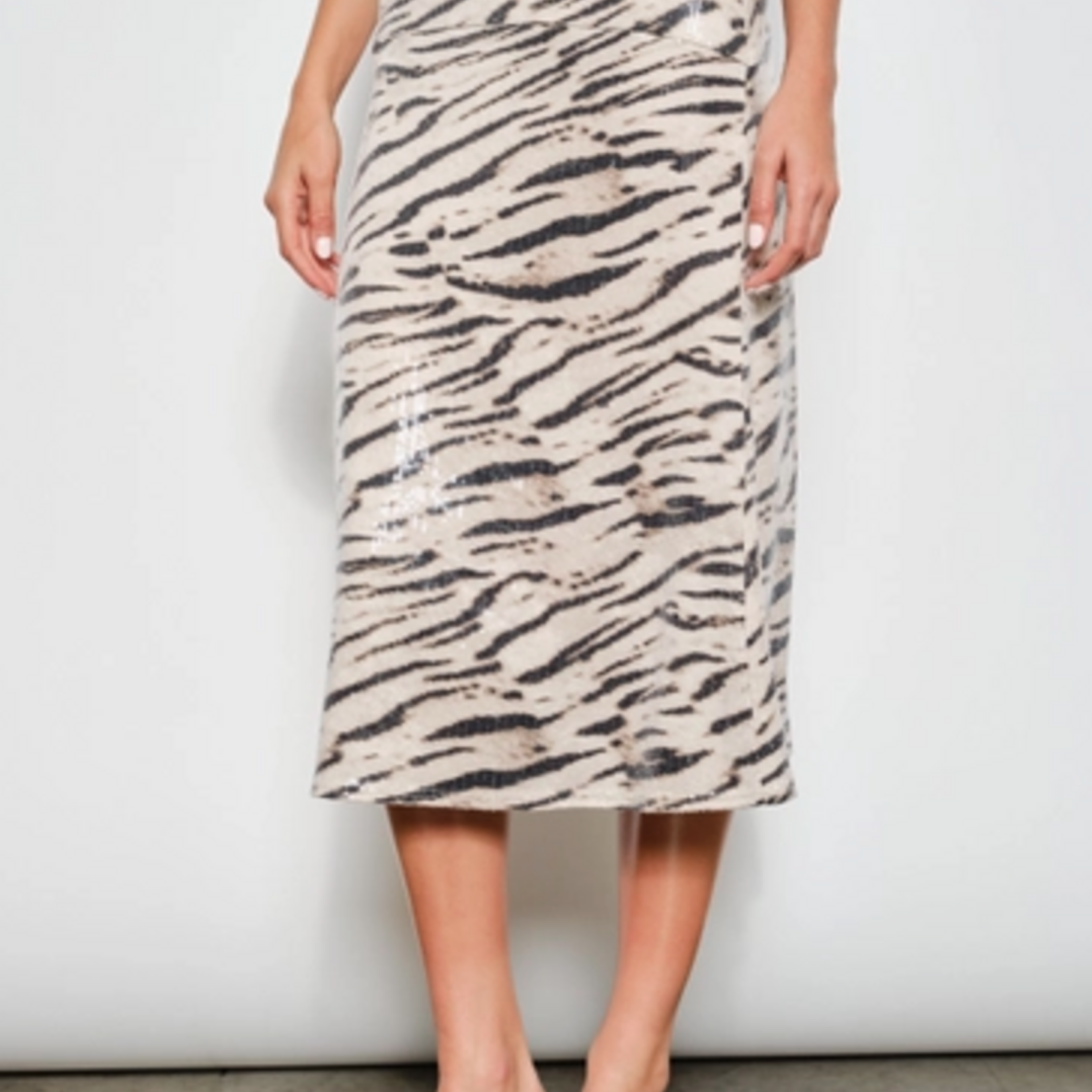 Jacqueline Zebra Sequin Midi Skirt