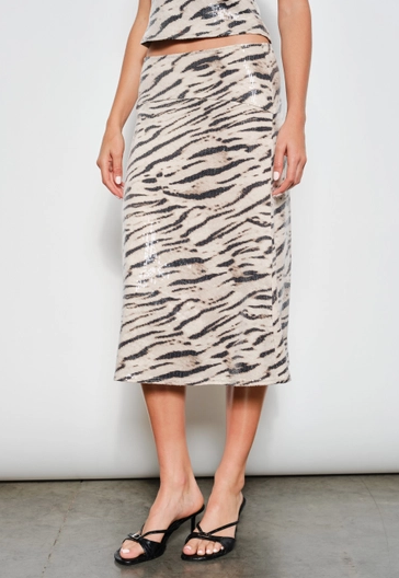 Jacqueline Zebra Sequin Midi Skirt