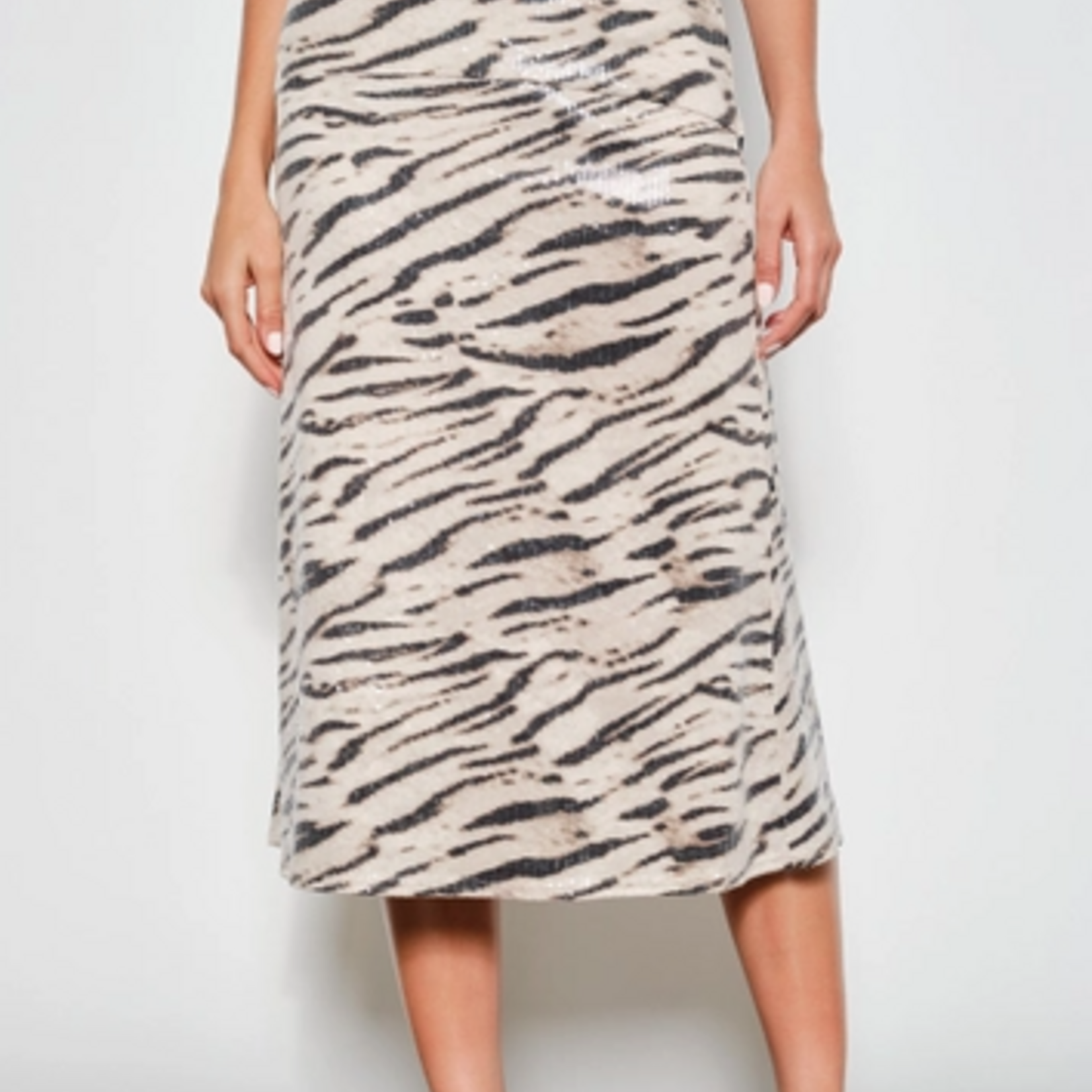 Jacqueline Zebra Sequin Midi Skirt