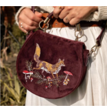 Fox & Mushroom Embroidered Velvet Saddle Purse
