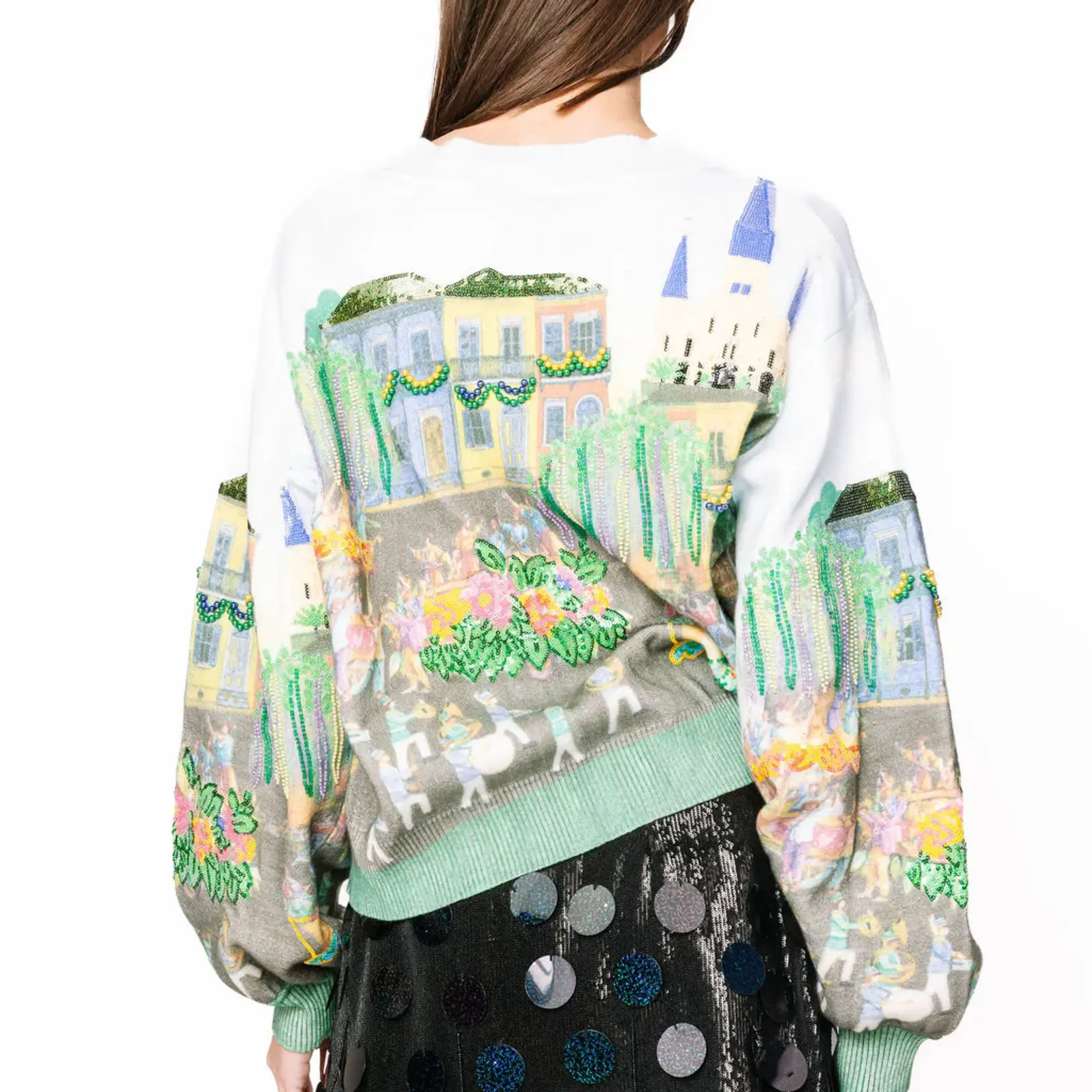 Queen of Sparkles Mardi Gras Parade Scene Cardigan